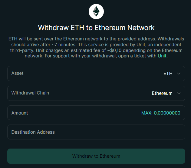 Hyperliquid DeFi app doesn't allow ENS names as the recipient in the withdraw flow