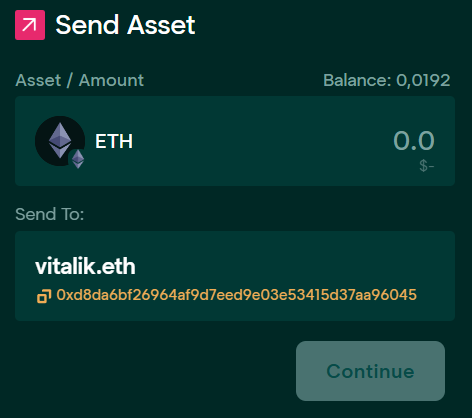 Taho Wallet correctly resolves the address for vitalik.eth
