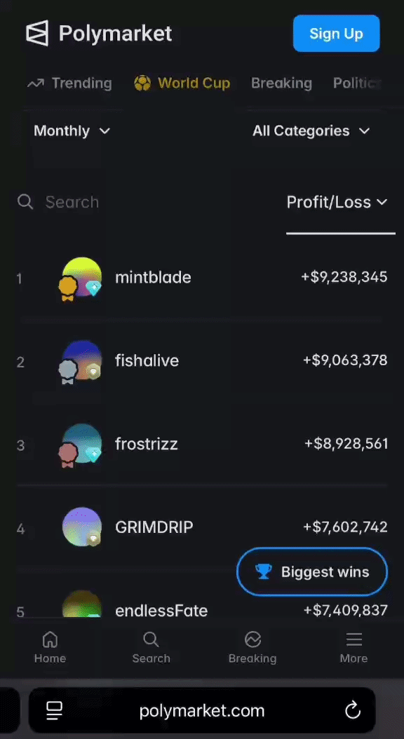 Polymarket DeFi app doesn't resolve ENS names in the leaderboard feature