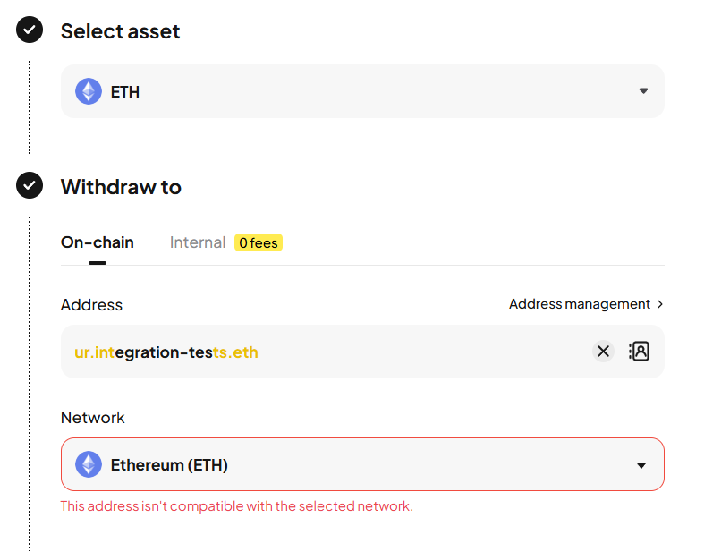 WEEX exchange doesn't allow ENS name as recipient in the withdrawal flow